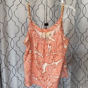 Michael Kors chain sleeve paisley orange tank top